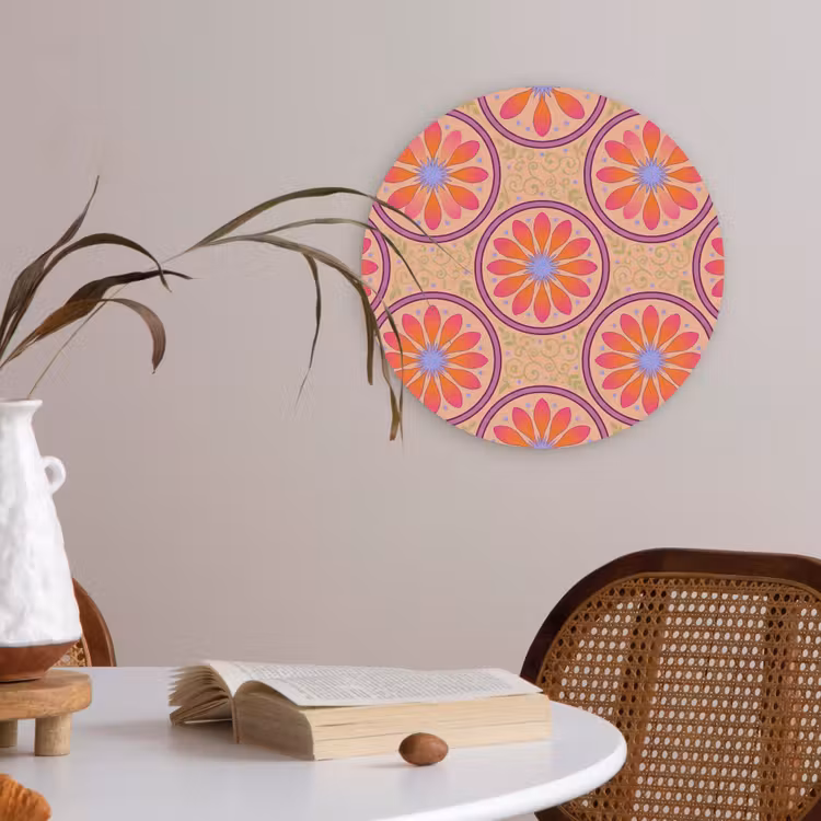 Patroon - Bloemen - Decoratief - Kleurrijk - Modern Akoestische PET Vilt - Rond klein -sfeer3