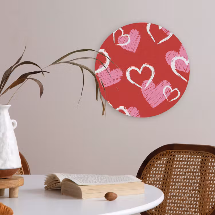 Patroon - Hartjes - Roze - Valentijn Akoestische PET Vilt - Rond klein -sfeer3