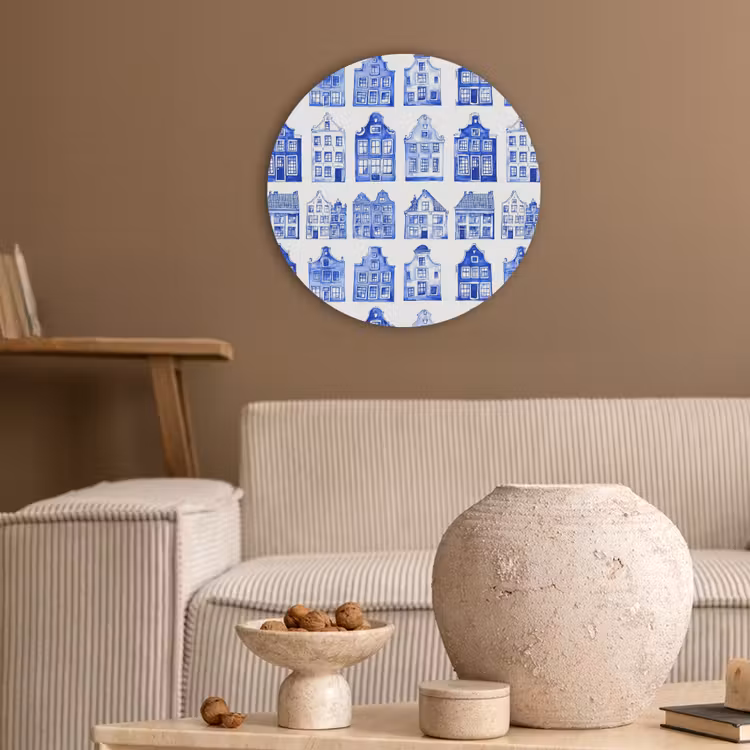 Patroon - Huizen - Blauw Akoestische PET Vilt - Rond klein 838 -sfeer1