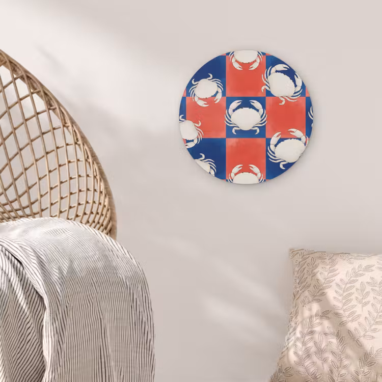 Patroon - Zeeleven - Rood - Blauw - Abstract Akoestische PET Vilt - Rond klein -sfeer4