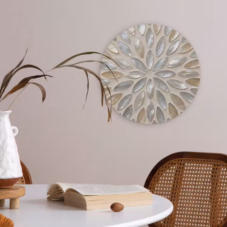 Patroon - Ovaal - Glanzend - Abstract - Beige Akoestische PET Vilt - Rond klein -sfeer3