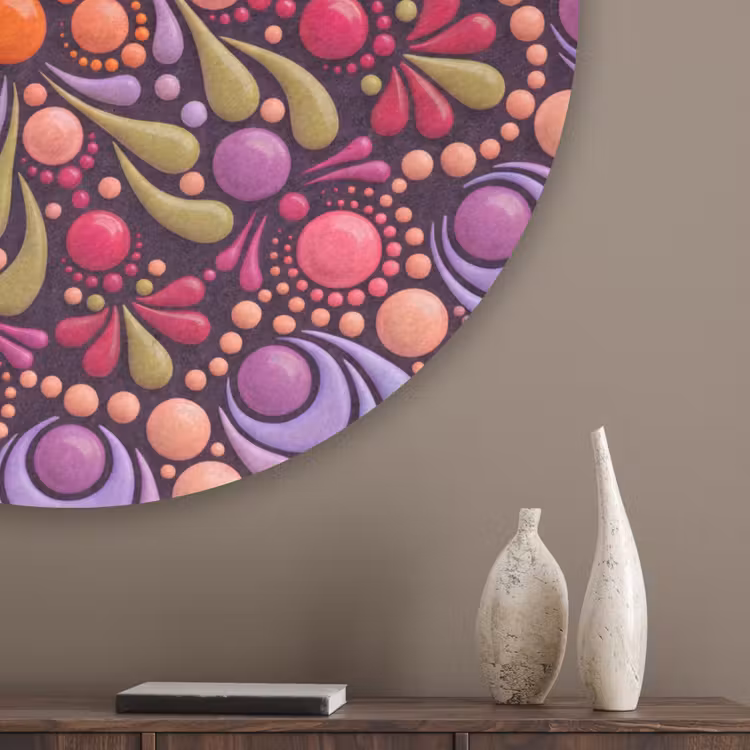 Patroon - Stippen - Abstract - Modern - Kleurrijk Akoestische PET Vilt - Rond klein -sfeer5_closeup