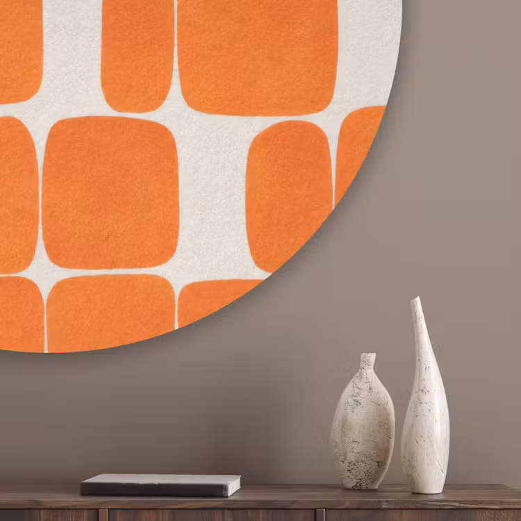 Patroon - Retro - Oranje Akoestische PET Vilt - Rond klein 838 -sfeer5_closeup