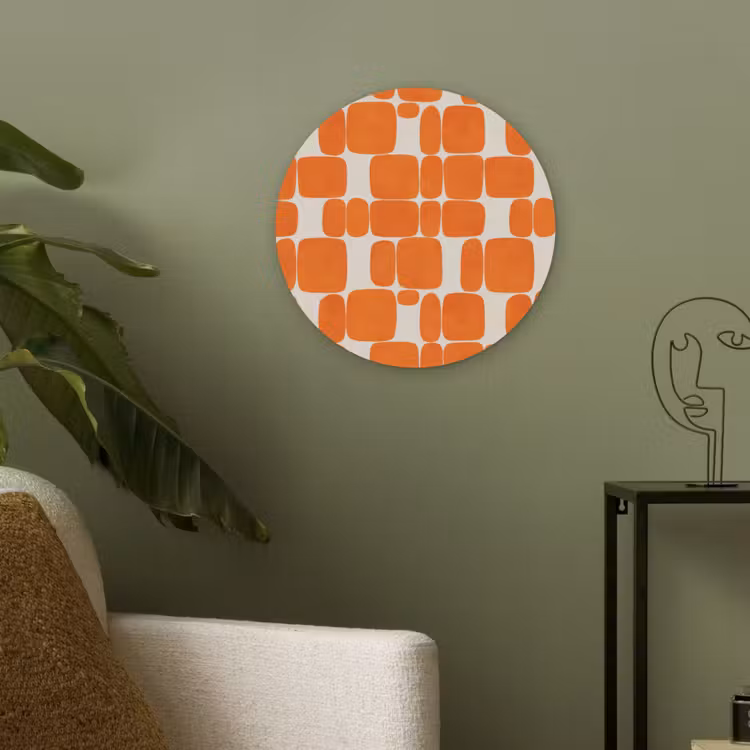 Patroon - Retro - Oranje Akoestische PET Vilt - Rond klein 838 -sfeer2