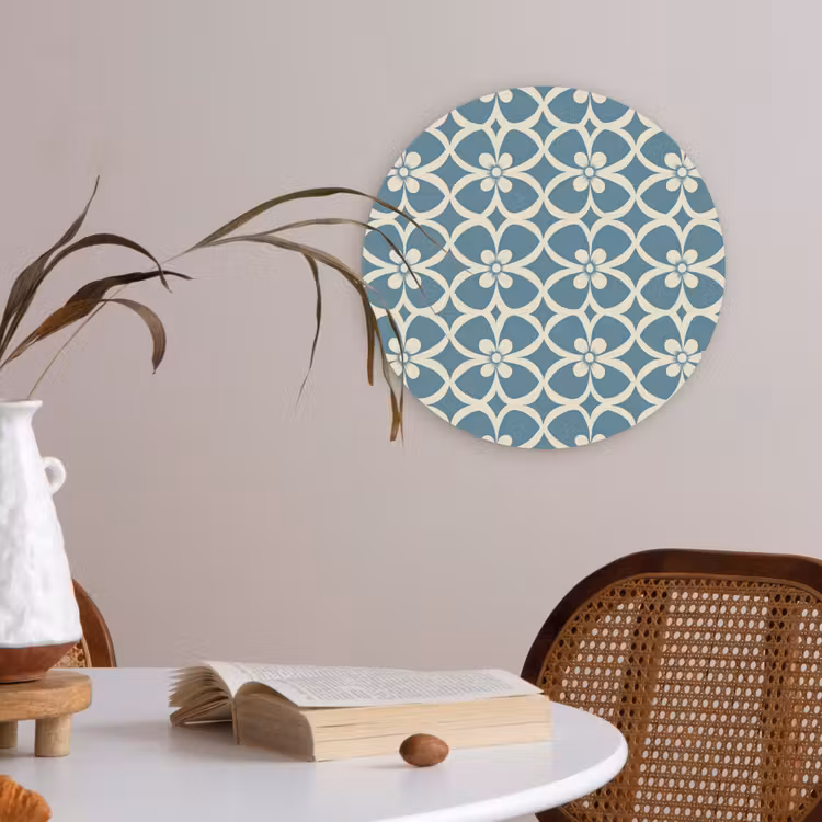 Patroon - Symmetrisch - Blauw Akoestische PET Vilt - Rond klein 838 -sfeer3