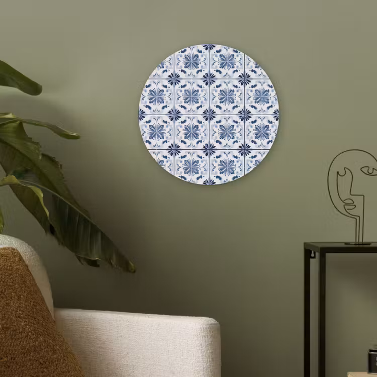 Patroon - Tegel - Blauw Akoestische PET Vilt - Rond klein 838 -sfeer2