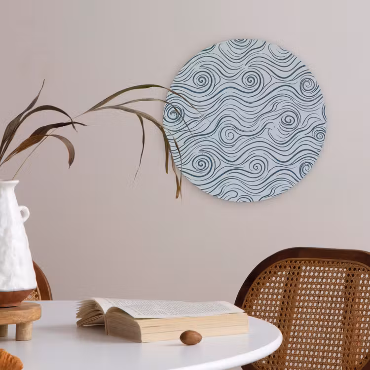 Patroon - Golven - Abstract - Modern - Blauw Akoestische PET Vilt - Rond klein -sfeer3