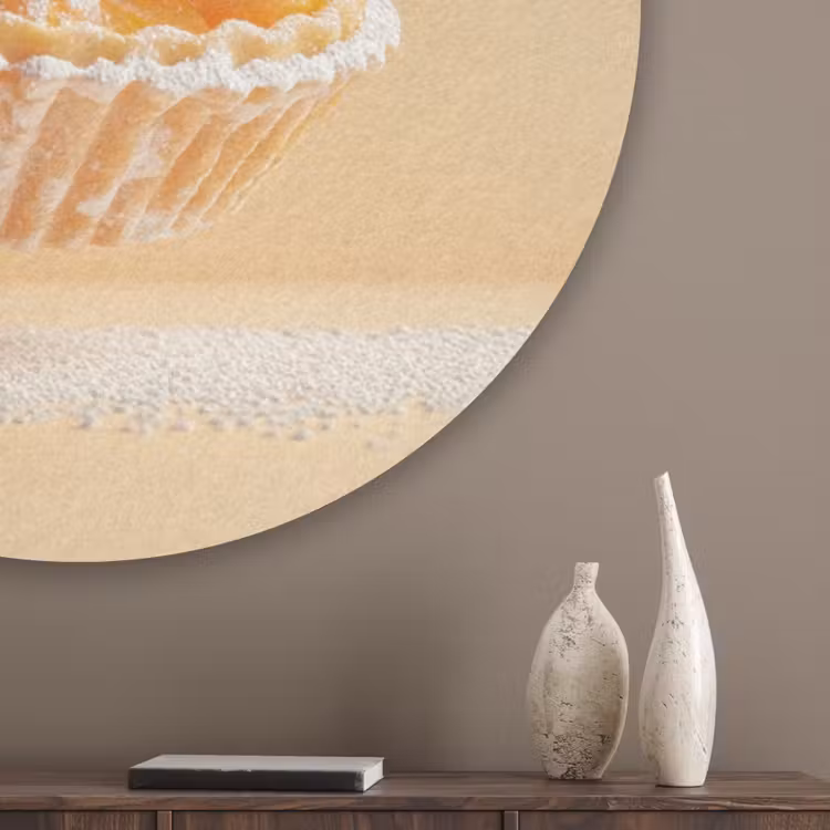 Peach - Eten - Taart - Oranje Akoestische PET Vilt - Rond klein -sfeer5_closeup