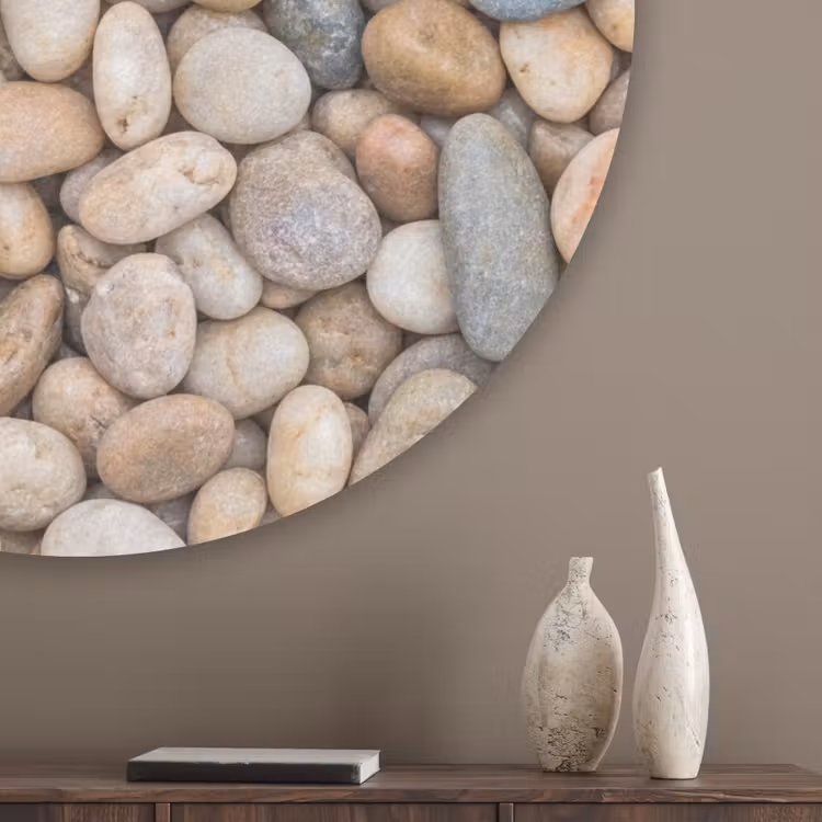 Kiezelstenen - Natuur - Textuur - Beige - Grijs Akoestische PET Vilt - Rond klein -sfeer5_closeup