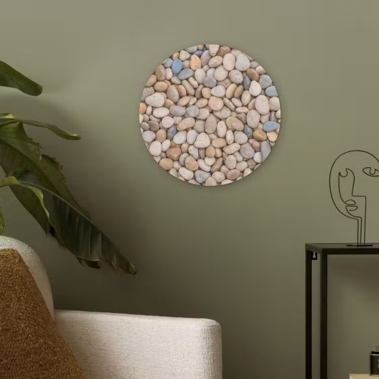 Kiezelstenen - Natuur - Textuur - Beige - Grijs Akoestische PET Vilt - Rond klein -sfeer2