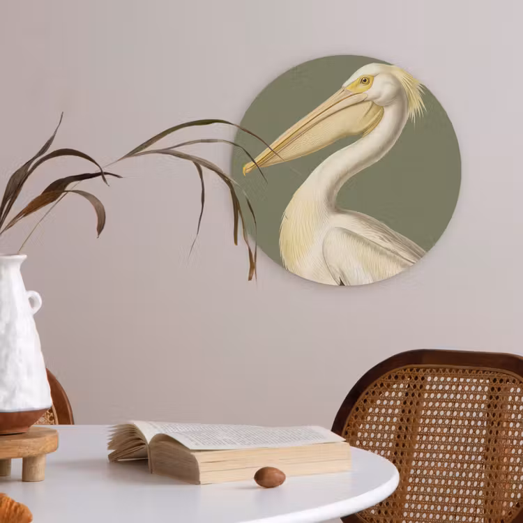 Pelikaan - Wit - Vogel - Klassiek - Natuur Akoestische PET Vilt - Rond klein -sfeer3