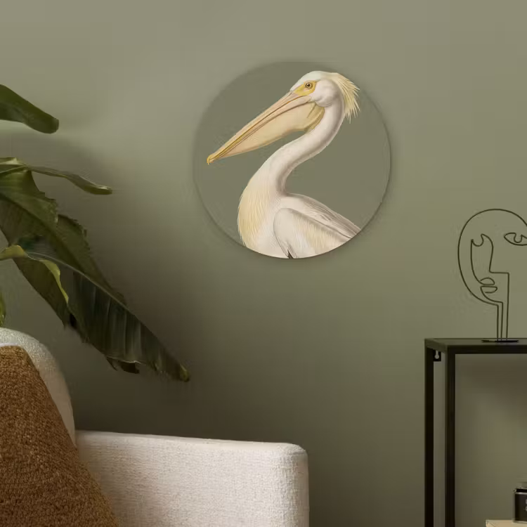 Pelikaan - Wit - Vogel - Klassiek - Natuur Akoestische PET Vilt - Rond klein -sfeer2