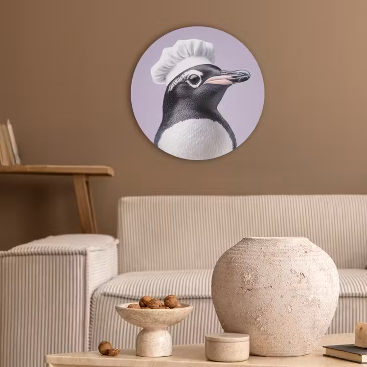 Pinguïn - Koksmuts - Lief - Paars Akoestische PET Vilt - Rond klein -sfeer1