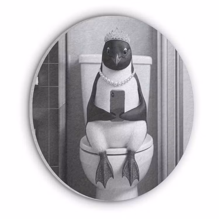 Pinguïn - Telefoon - Toilet - Zwart - Wit Akoestische PET Vilt - Rond klein -3d