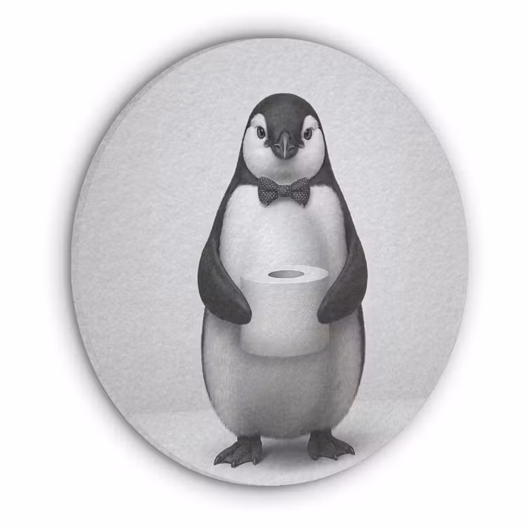 Pinguïn - WC rol - Wit Akoestische PET Vilt - Rond klein -3d