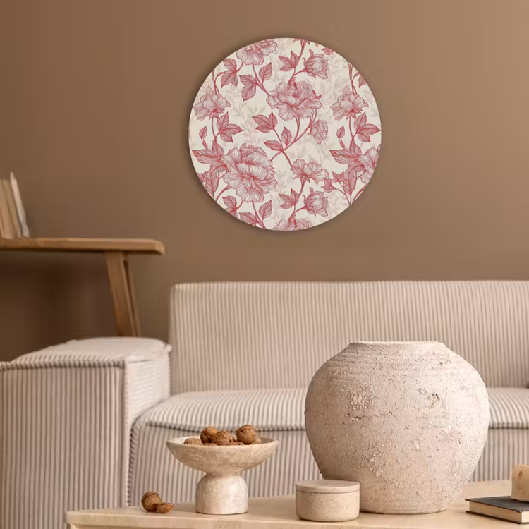 Pioenrozen - Modern - Rood Akoestische PET Vilt - Rond klein 838 -sfeer1