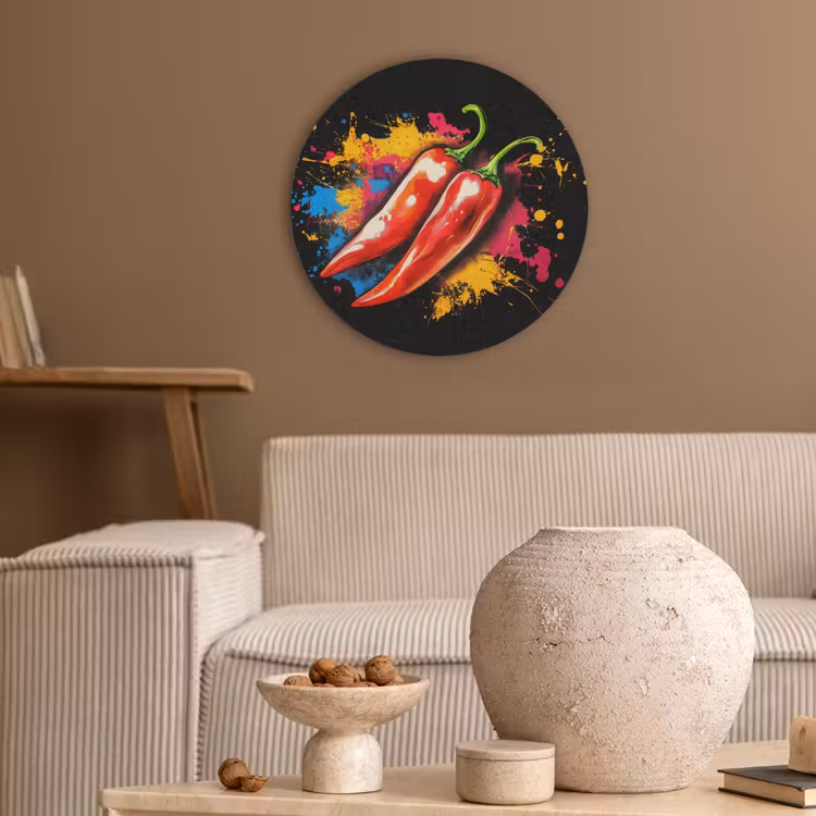 Peper - Graffiti - Verf - Abstract - Modern - Kleurrijk Akoestische PET Vilt - Rond klein -sfeer1
