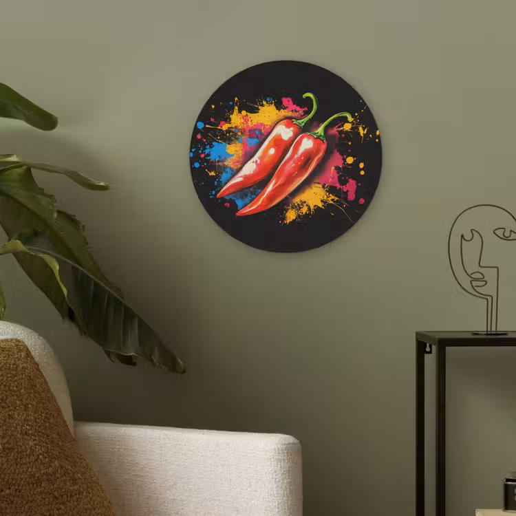Peper - Graffiti - Verf - Abstract - Modern - Kleurrijk Akoestische PET Vilt - Rond klein -sfeer2