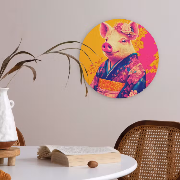 Varken - Bloemkroon - Kimono - Abstract Akoestische PET Vilt - Rond klein -sfeer3