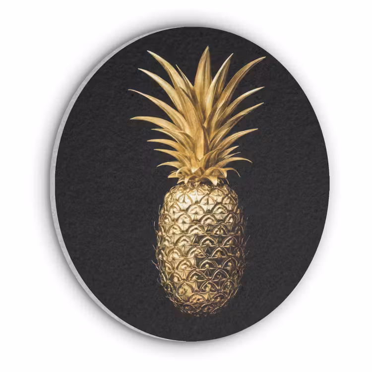 Ananas - Zwart - Goud - Luxe Akoestische PET Vilt - Rond klein -3d