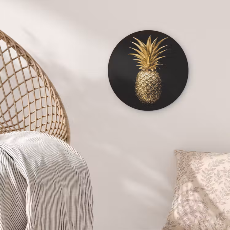 Ananas - Zwart - Goud - Luxe Akoestische PET Vilt - Rond klein -sfeer4