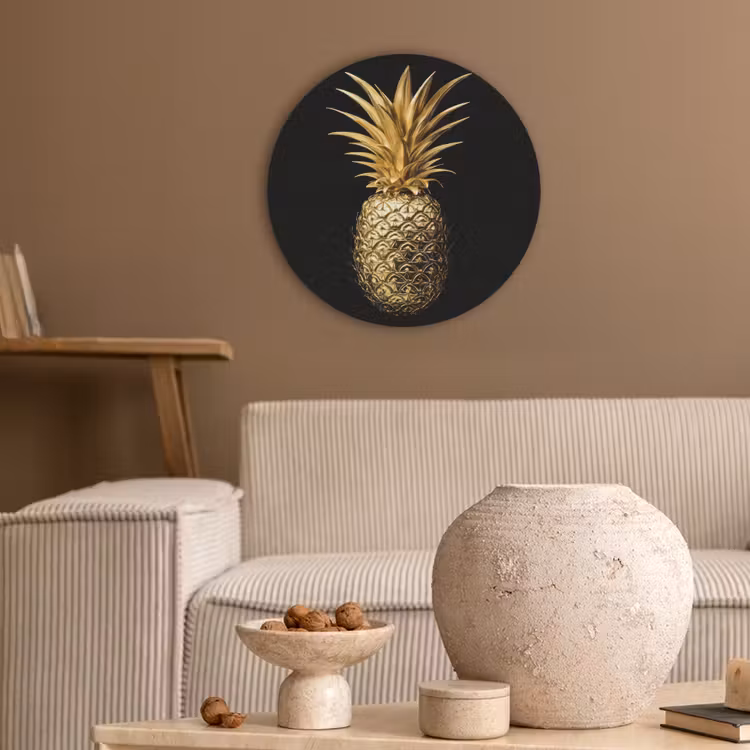Ananas - Zwart - Goud - Luxe Akoestische PET Vilt - Rond klein -sfeer1