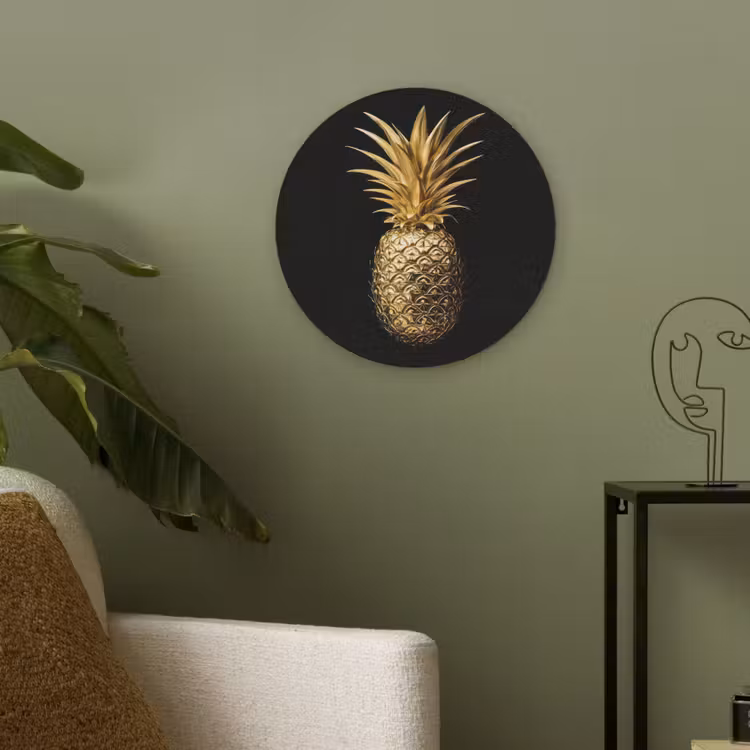 Ananas - Zwart - Goud - Luxe Akoestische PET Vilt - Rond klein -sfeer2