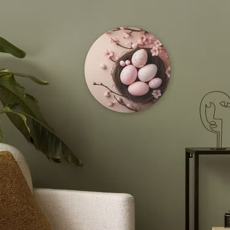 Roze - Bloesems - Eieren Akoestische PET Vilt - Rond klein -sfeer2