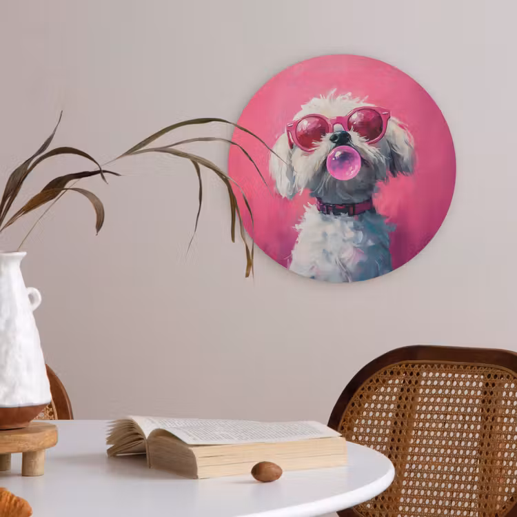 Pink - Hond - Bubbel Akoestische PET Vilt - Rond klein -sfeer3