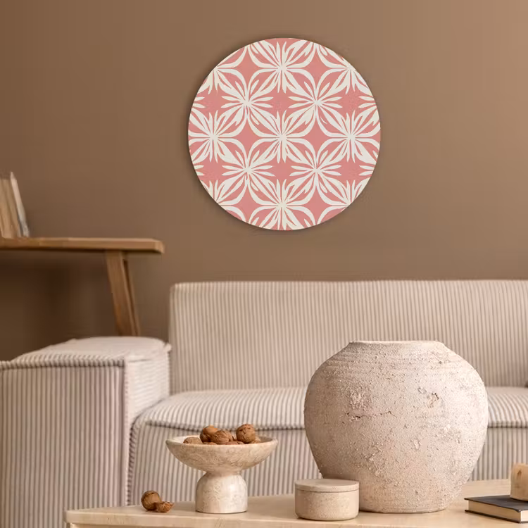 Roze - Bloemenmotief - Wit - Modern Akoestische PET Vilt - Rond klein 838 -sfeer1
