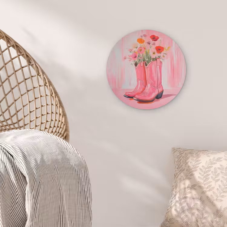 Roze - Bloemen - Cowboy Akoestische PET Vilt - Rond klein -sfeer4