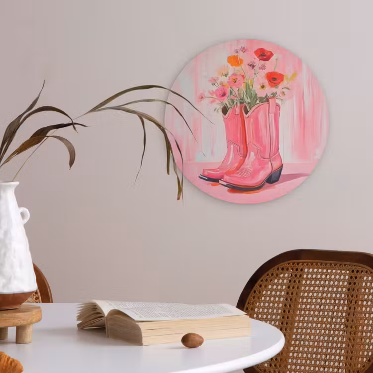 Roze - Bloemen - Cowboy Akoestische PET Vilt - Rond klein -sfeer3