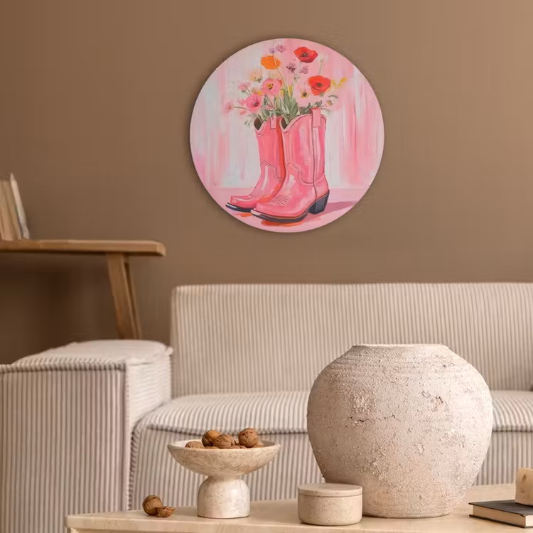 Roze - Bloemen - Cowboy Akoestische PET Vilt - Rond klein -sfeer1