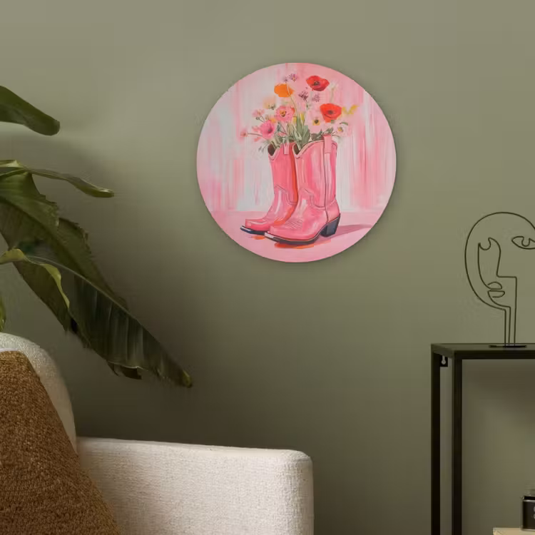 Roze - Bloemen - Cowboy Akoestische PET Vilt - Rond klein -sfeer2