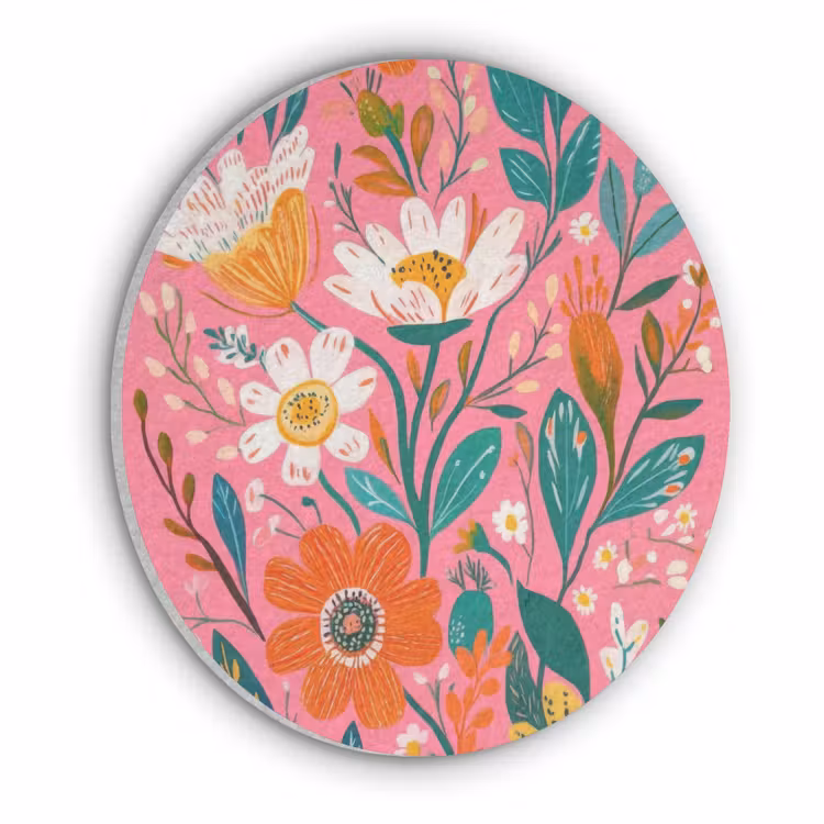 Roze - Bloemen - Wit - Oranje Akoestische PET Vilt - Rond klein -3d