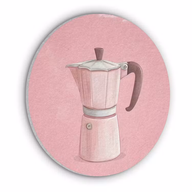Roze - Mokkapot - Illustratie - Koffie Akoestische PET Vilt - Rond klein -3d