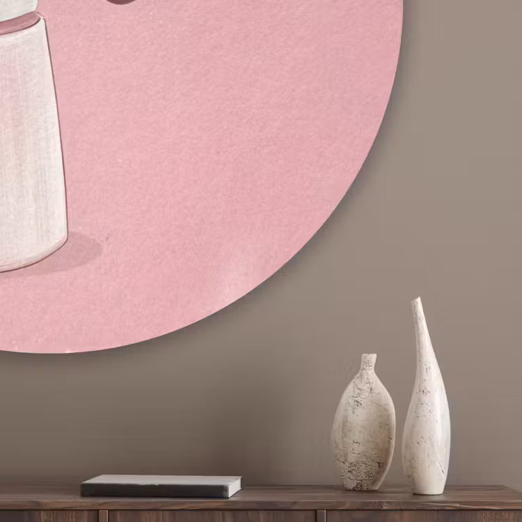 Roze - Mokkapot - Illustratie - Koffie Akoestische PET Vilt - Rond klein -sfeer5_closeup