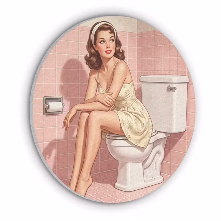 Roze - Retro - Vrouw Akoestische PET Vilt - Rond klein -3d