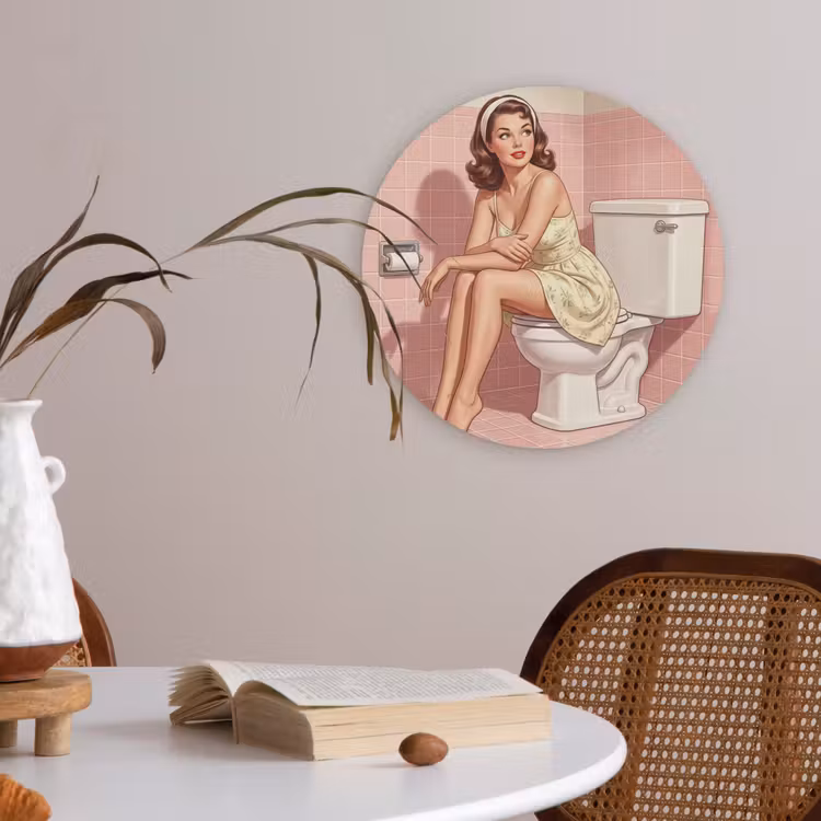 Roze - Retro - Vrouw Akoestische PET Vilt - Rond klein -sfeer3