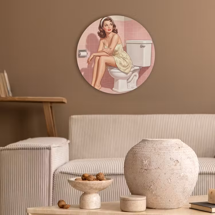 Roze - Retro - Vrouw Akoestische PET Vilt - Rond klein -sfeer1
