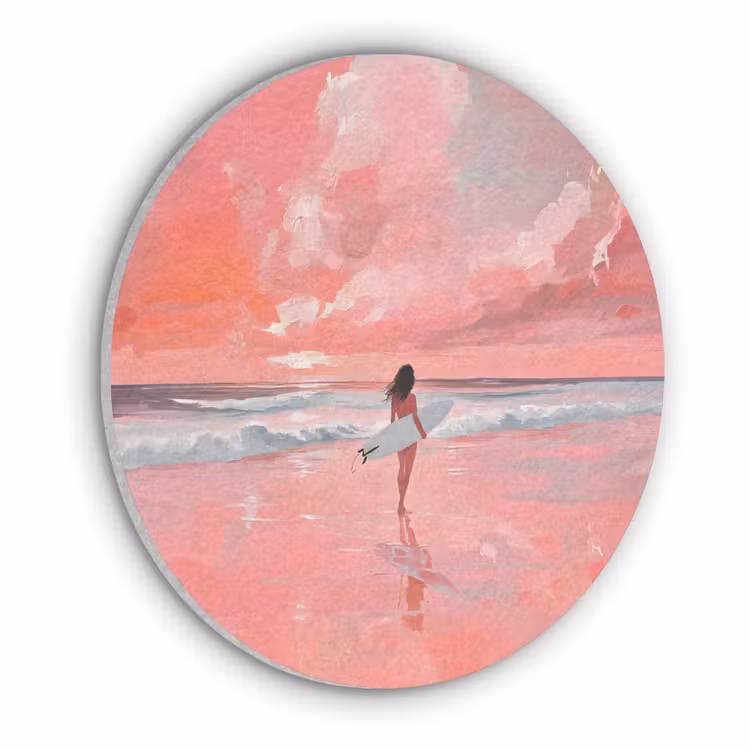 Roze - Surfen - Zee Akoestische PET Vilt - Rond klein -3d