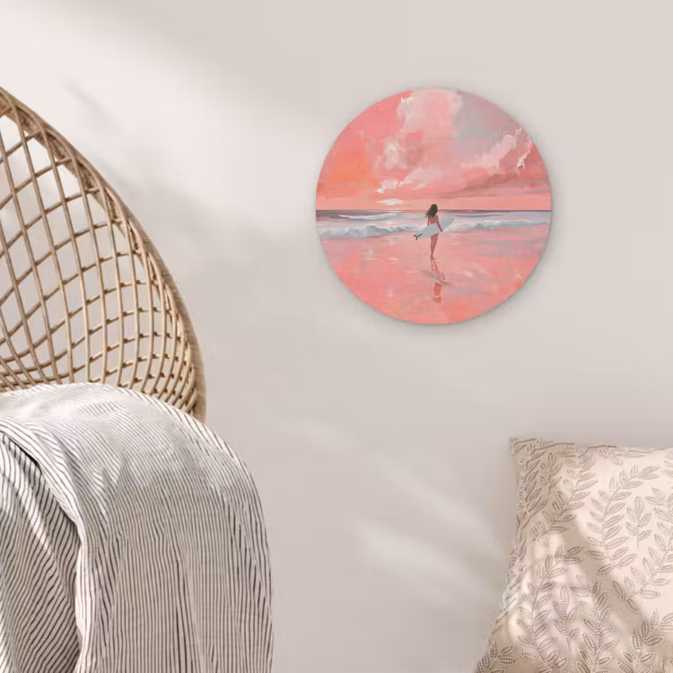 Roze - Surfen - Zee Akoestische PET Vilt - Rond klein -sfeer4