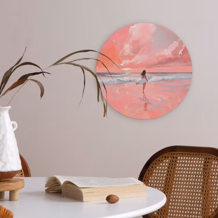 Roze - Surfen - Zee Akoestische PET Vilt - Rond klein -sfeer3