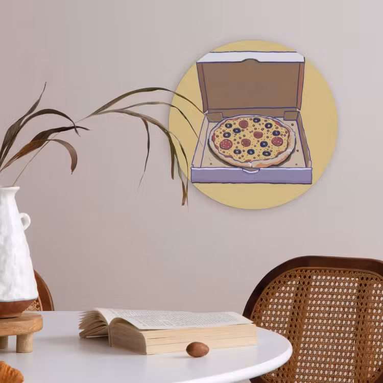 Pizza - Doos - Salami - Illustratie Akoestische PET Vilt - Rond klein -sfeer3