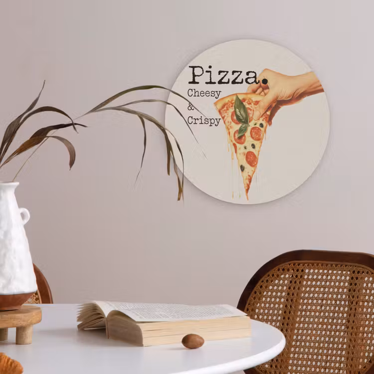 Pizza - Kaas - Pepperoni Akoestische PET Vilt - Rond klein -sfeer3