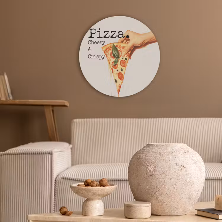 Pizza - Kaas - Pepperoni Akoestische PET Vilt - Rond klein -sfeer1