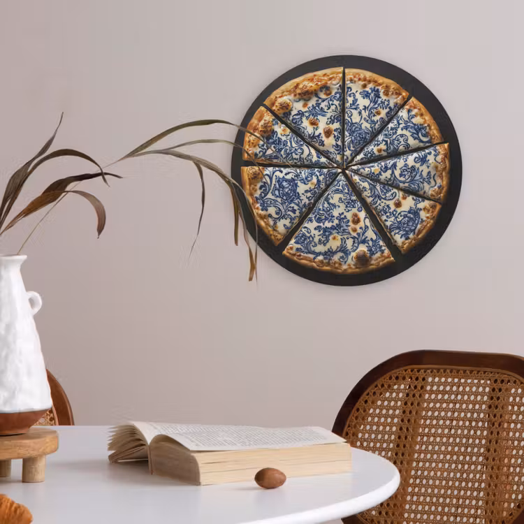 Pizza - Eten - Delftsblauw Akoestische PET Vilt - Rond klein -sfeer3