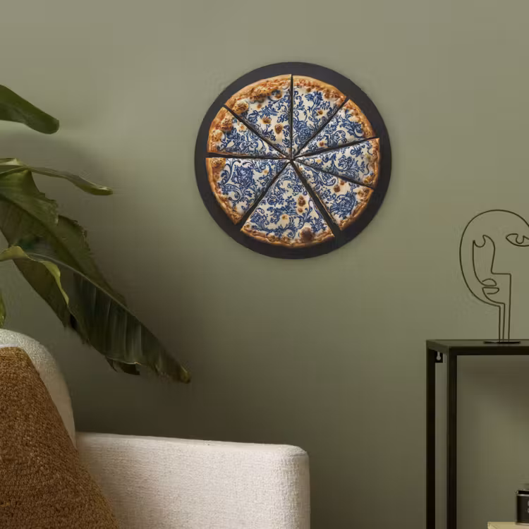 Pizza - Eten - Delftsblauw Akoestische PET Vilt - Rond klein -sfeer2