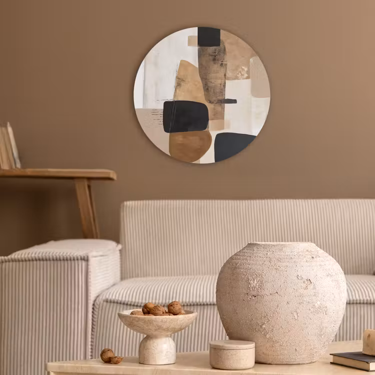 Vlakken - Abstract - Zwart - Strepen Akoestische PET Vilt - Rond klein -sfeer1