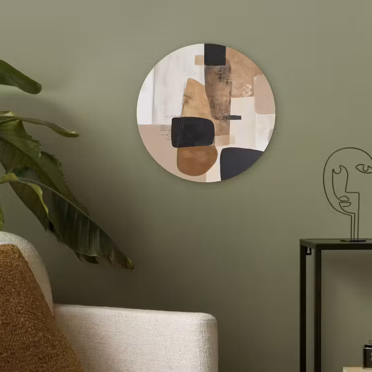 Vlakken - Abstract - Zwart - Strepen Akoestische PET Vilt - Rond klein -sfeer2